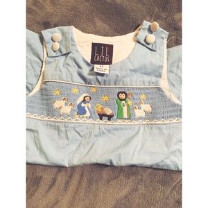 Lil Cactus smocked nativity longalls size 2t